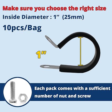 Abrazaderas metálicas con goma para cables o tuberías - 10 piezas