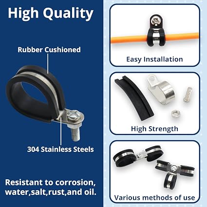 Abrazaderas metálicas con goma para cables o tuberías - 10 piezas