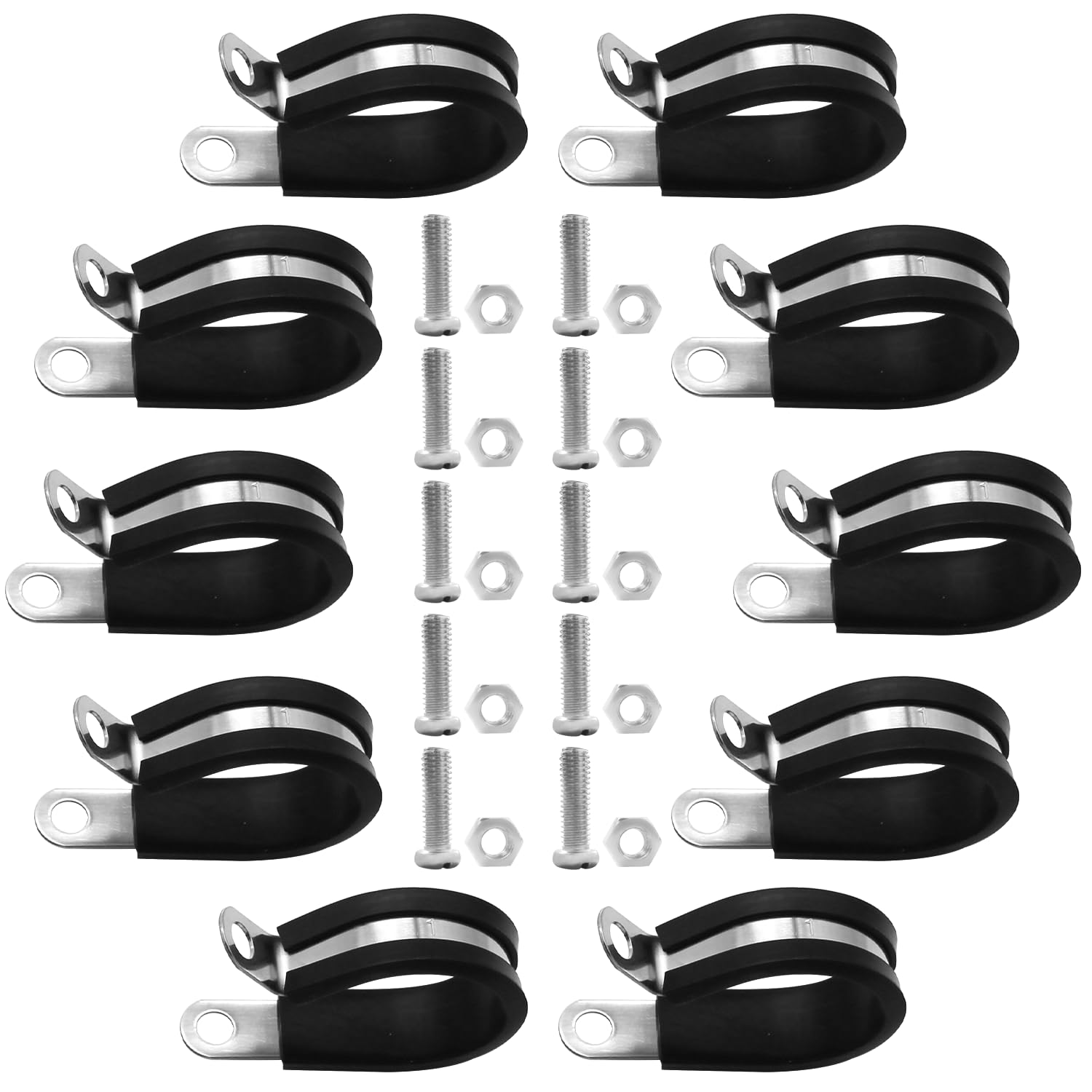 Abrazaderas metálicas con goma para cables o tuberías - 10 piezas - TOMSHIELE