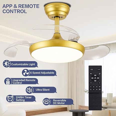Ventilador de techo con luz y control remoto - 30 pulgadas