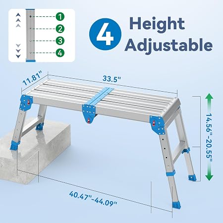 Plataforma plegable de trabajo de altura ajustable - 500 Lbs