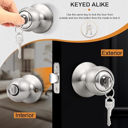 Set de pomos de puerta con cerradura y llave - paquete de 4