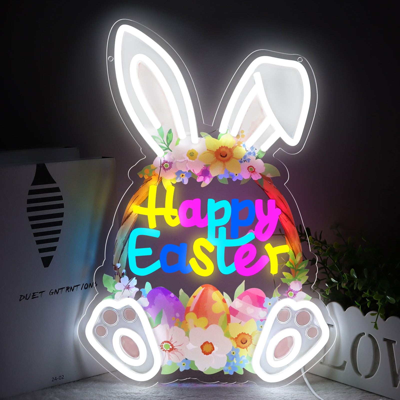 Letrero LED de neón decorativo de Pascua - 15.75 x 10.68 IN - WittyRhE