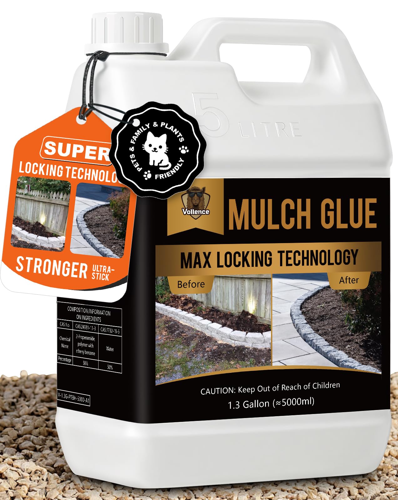 Pegamento fijador para piedras, grava y mulch de jardín - 166OZ - Vollence