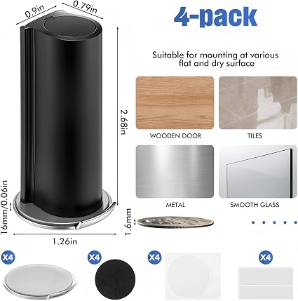 Paquete de 4 topes magnéticos para puerta, sin taladro, tope de puerta inferior de acero inoxidable