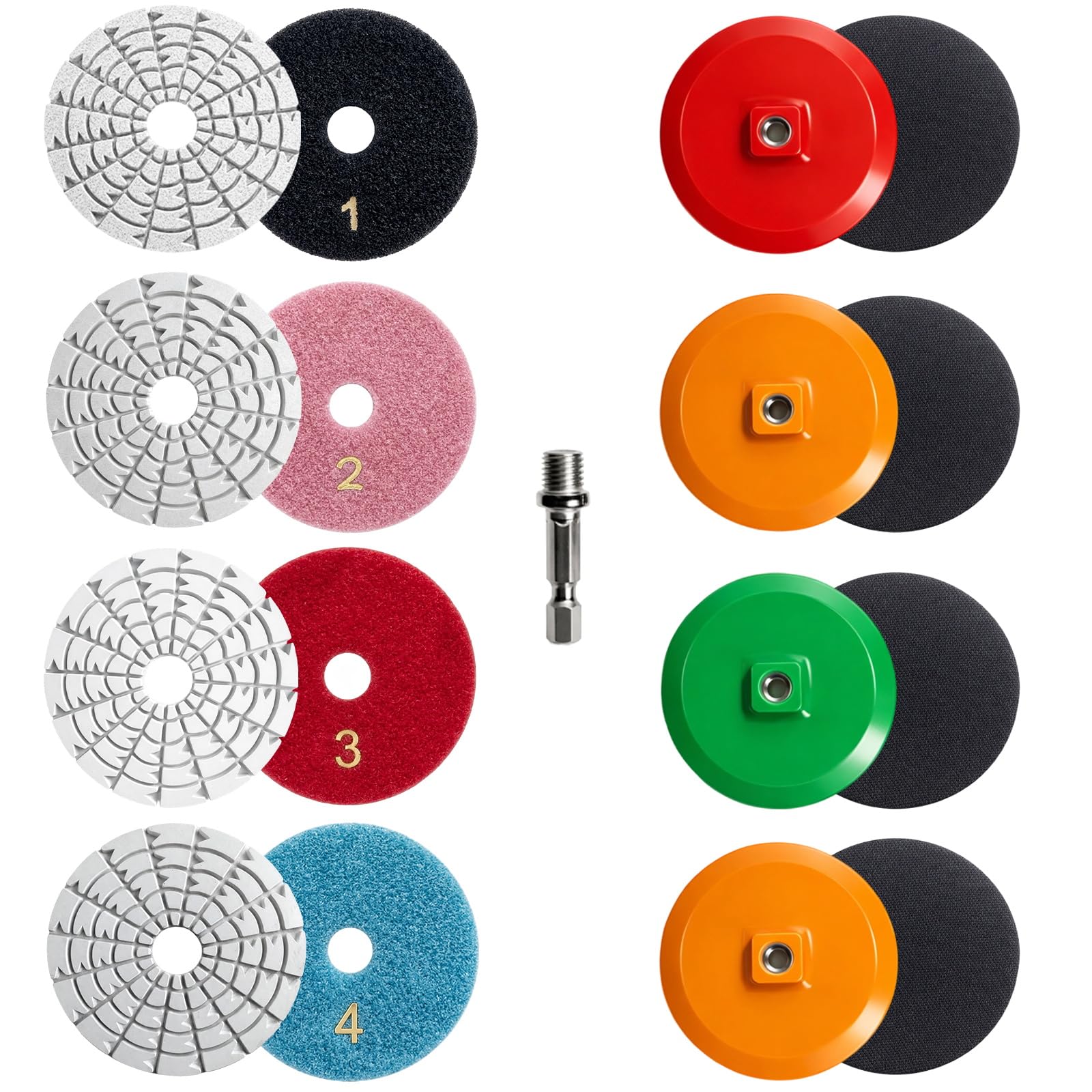 Kit de discos de pulido diamantados para granito y mármol - 4 pulgadas - Generic