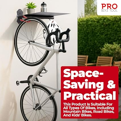 Soporte de pared para bicicleta con repisa