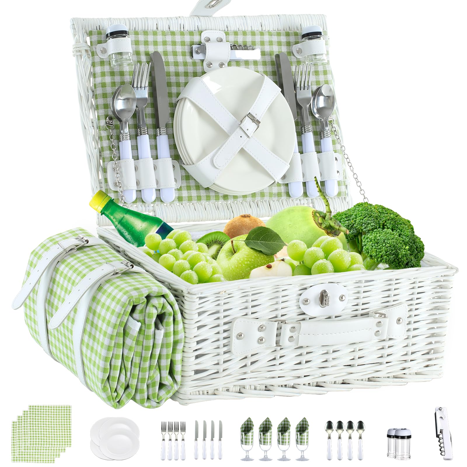 Canasta de picnic de mimbre con accesorios - 25lbs - Neti Neti