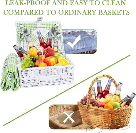 Canasta de picnic de mimbre con accesorios - 25lbs