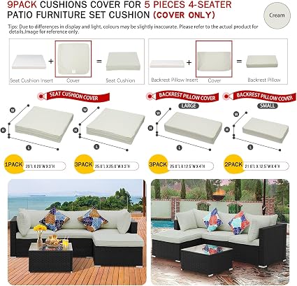 Set de fundas para cojines de muebles de patio - paquete de 9