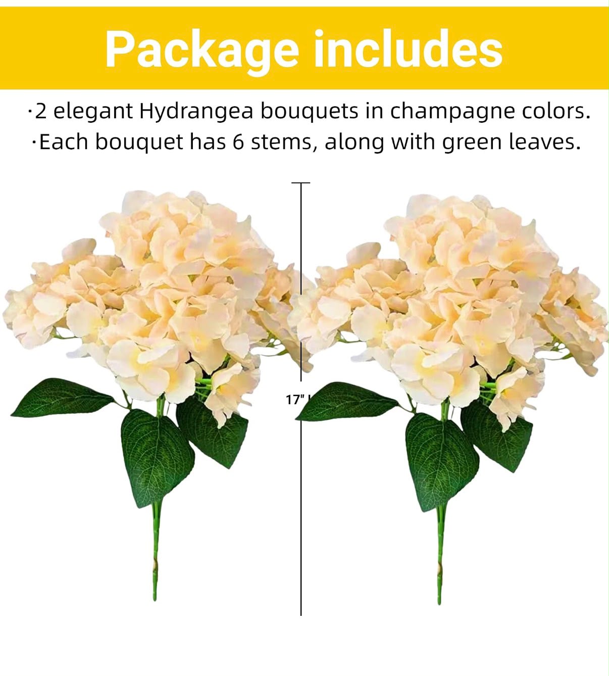 Flores artificiales de hortensia - 17 pulgadas