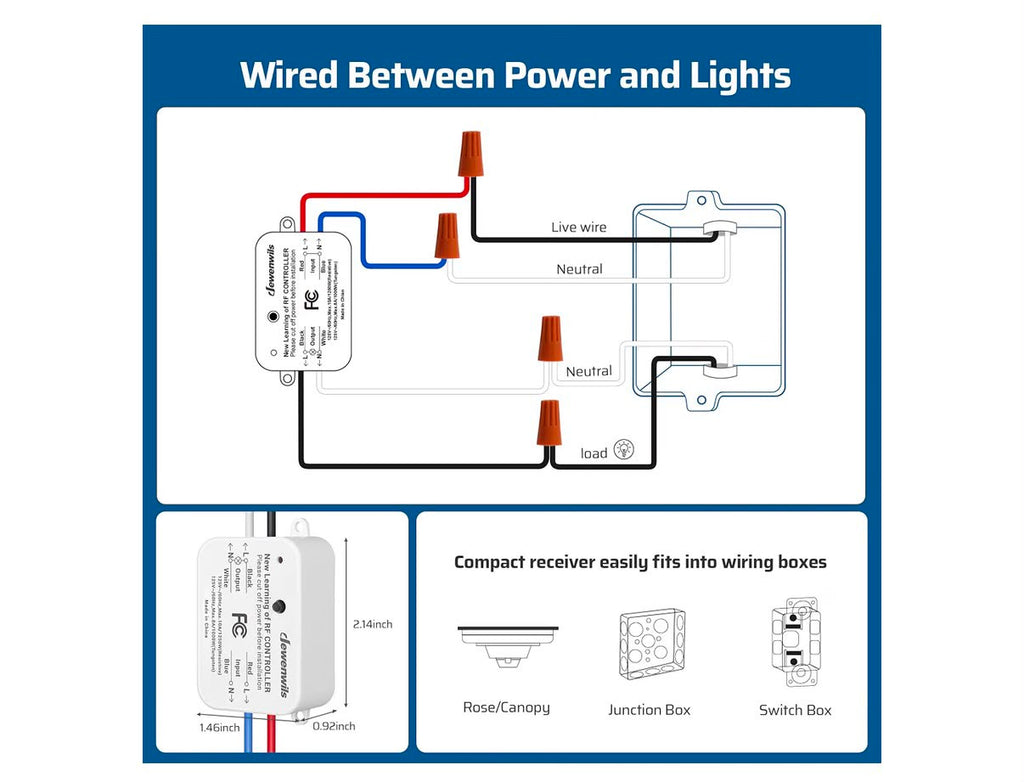 Interruptor inalámbrico con receptor - 100 Ft