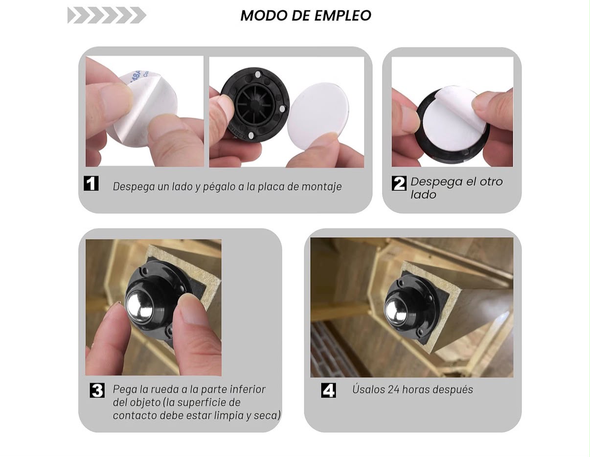 Ruedas pequeñas adhesivas para muebles - 4 piezas