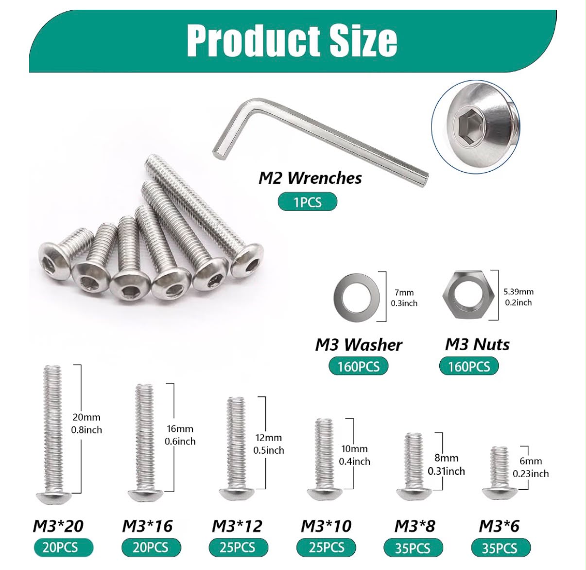 Kit de tornillos de acero inoxidable - 640 piezas